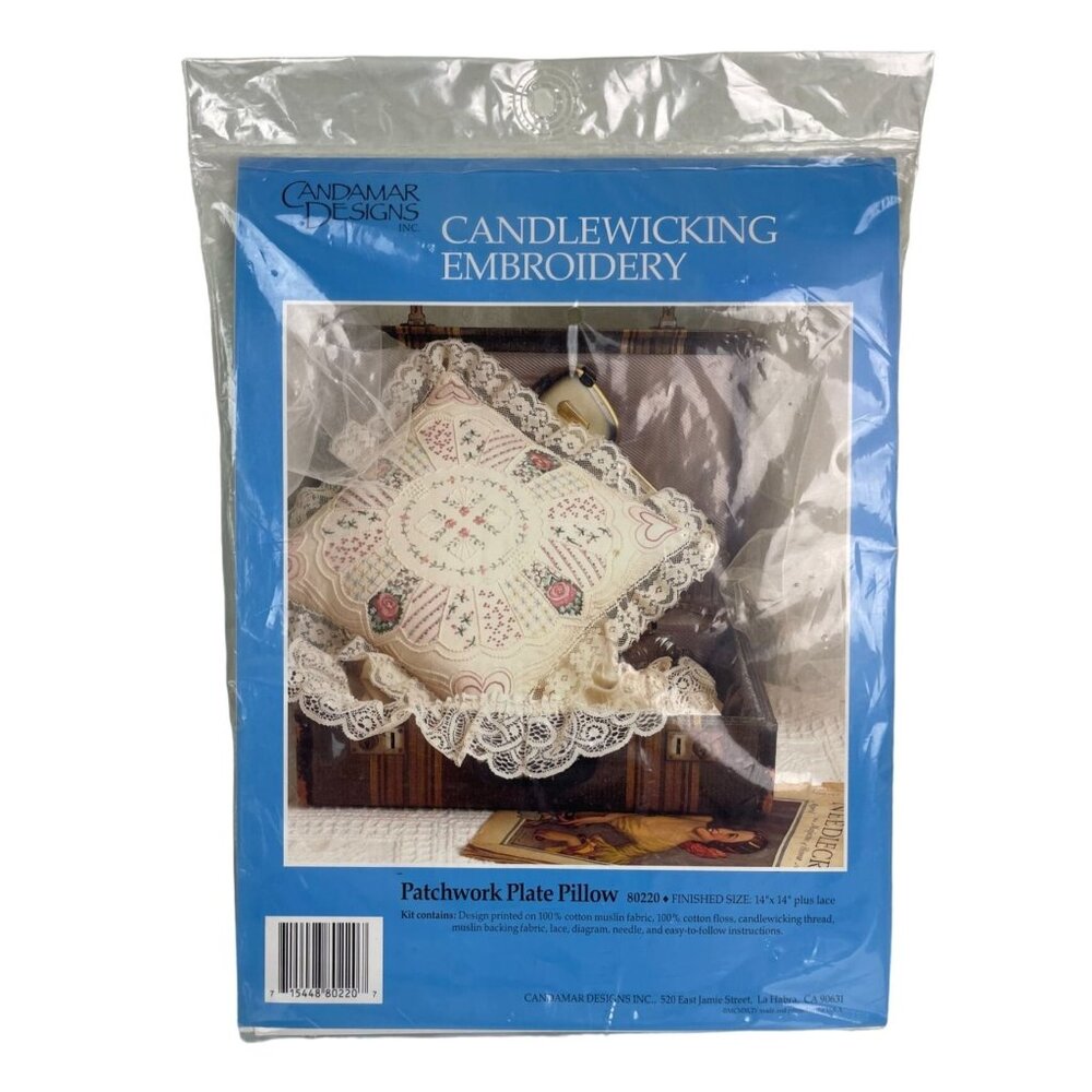 Candamar Designs Candlewicking Embroidery Patchwork Plate Pillow Kit, Lace